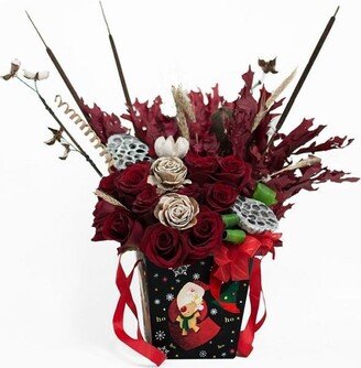 W7839 Christmas Santa Black Square Shape Flower Bucket