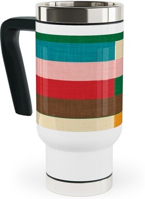 Travel Mugs: Kilim - Stripe - Multi Travel Mug With Handle, 17Oz, Multicolor