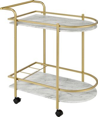 Desiree 32 3-Bottle Metal Rack Serving Cart with Casters - Faux White Marble, Gold