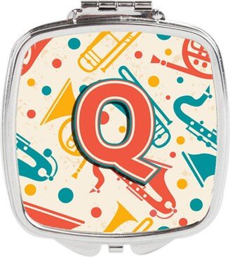 CJ2001-QSCM Letter Q Retro Teal Orange Musical Instruments Initial Compact Mirror