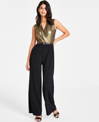 Women's Glitter Belted Straight-Leg Jumpsuit