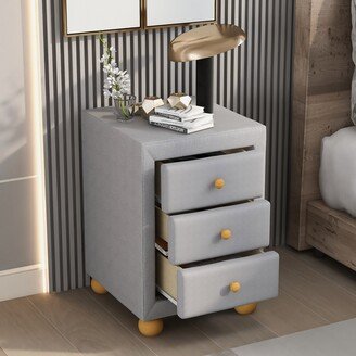 CTEX Upholstered Storage Nightstand with 3 Drawers and Natural Wood Knobs