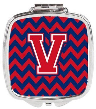 CJ1054-VSCM Letter V Chevron Yale Blue & Crimson Compact Mirror