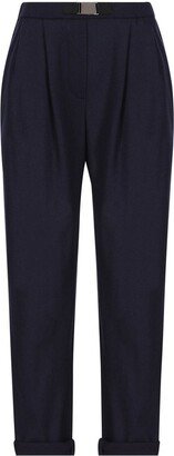 Pleated Buckle-Strap Cropped Trousers