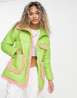 padded jacket with contrast binding in lime