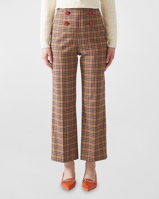 Polly High-Rise Cropped Plaid Trousers