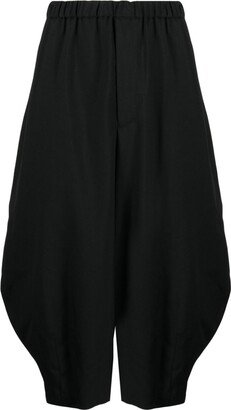 Elasticated-Waist Tapered Cropped Trousers