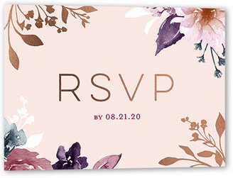 Rsvp Cards: Delicate Blooms Wedding Response Card, Red, Rose Gold Foil, Matte, Signature Smooth Cardstock, Square