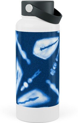 Photo Water Bottles: Shibori Flowers Stainless Steel Wide Mouth Water Bottle, 30Oz, Wide Mouth, Blue