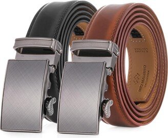 Mio Marino Men's Radiant Design 2 Pack Ratchet Belt - Deep charcoal burnt umber