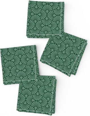 Emerald Green Fans Cocktail Napkins | Set Of 4 - By Red Tansy Art Deco Jewel Tones Decorative Royalty Cloth Spoonflower