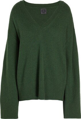 Ribbed Knit V-neck Oversized Sweater Sweater Dark Green