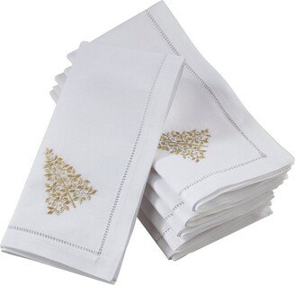 Saro Lifestyle Embr'd Pine Tree Hemstitch Napkin, 20 Square, White (Set of 6)