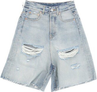 Logo Patch Distressed Denim Shorts-AA