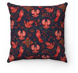 Winter Folk Art Animal Pillow, Red Birds Pillow Cover, Home Decor, Gift, Scandinavian Art