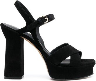 Gancini-buckle suede platform sandals