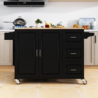 Mobile Kitchen Island with 3 Big Drawers