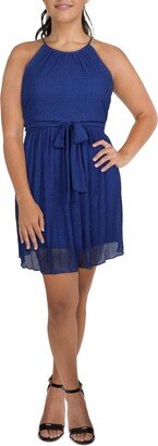 Petites Womens Belted Mini Halter Dress