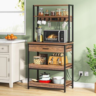 5-Tier Kitchen Bakers Rack with 4 Power & USB Outlets, Microwave Stand with Drawers and Shelves