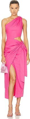 Doran Cotton Poplin Draped Tie Midi Dress in Pink