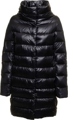 Woman's Dora Ultralight Quilted Black Nylon Long Down Jacket