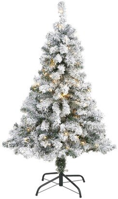 Flocked Rock Springs Spruce Artificial Christmas Tree with 100 Clear Led Lights