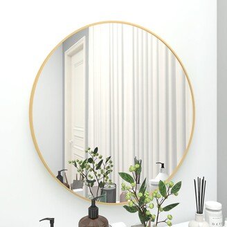 GEROJO 28 Wall Modern Design Circle Mirror, Bathroom Mirror with Slloy Metal Sleek Frame and Floating Round Glass Panel, Gold