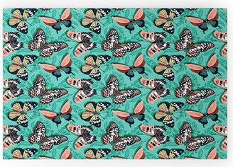 Heather Dutton Mariposa Boho Butterflies Aqua Looped Vinyl Welcome Mat