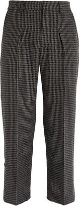 Wool-Blend Houndstooth Tailored Trousers