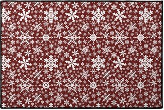 Door Mats: Christmas White Snowflakes On Red Background Door Mat, Red