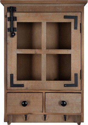 Hutchins Decorative Farmhouse Wood Wall Cabinet with Window Pane Glass Door Rustic Brown - Kate & Laurel All Things Decor