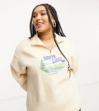 Daisy Street Plus quarter zip lake sweatshirt in cream