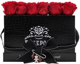 Rosepops Pop-Up Mock Crocodile Real Cherry Crush Roses Preserved to Last One Year with Complementary Trio of Loving Charms, Box of 12