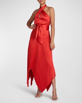 Dixon Halter Pleated Charmeuse Dress