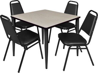 Kahlo 42 Square Breakroom Table- Maple/ Black & 4 Restaurant Stack Chairs- Black