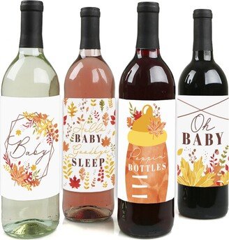 Big Dot Of Happiness Fall Foliage Baby Autumn Leaves Baby Shower Wine Bottle Label Stickers Set of 4