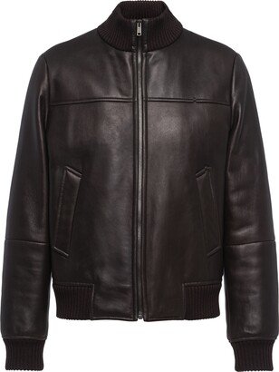 Funnel Neck Leather Jacket