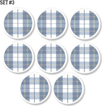 Blue White Tartan Plaid Dresser Knobs, Soft Cozy Flannel Look Drawer Pull, Cottage Baby Nursery Furniture Door Handle 115E28