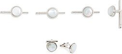 Sterling Silver & Mother Of Pearl Beveled Stud & Cufflink Set