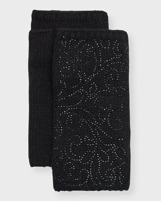 Embellished Fleur de Lis Cashmere Fingerless Gloves