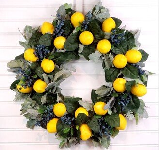 French Provence Lemon, Blueberry, Dusty Miller & Lambs Ear Wreath | Summer Lemon Kitchen