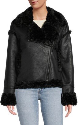 Faux Shearling Moto Jacket-AA