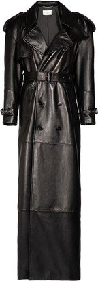 Leather long trench coat