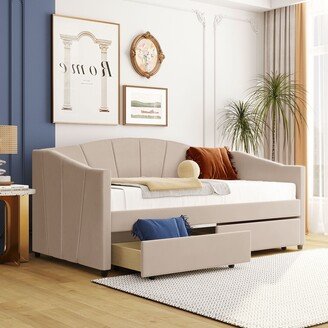 RASOO Velvet Upholstered Twin Daybed with Drawers, Wood Slat, Elegant Design, Solid & Sturdy-AA