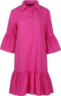 Conquista Fuchsia Bell Sleeve Dress With Ruffle Hem