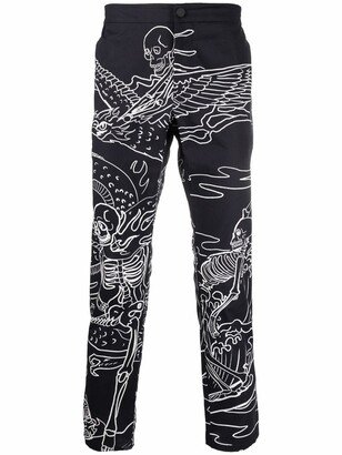 Skeleton-Print Straight-Leg Trousers