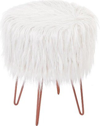 Faux Fur Foot Stool Ottoman with Hair Pin Legs - White