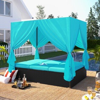 Outdoor Patio Wicker Sunbed Daybed with Cushions