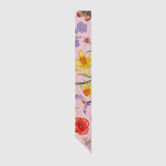 Flora print silk twill neck bow