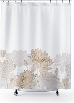 White & Gold Designer Floral Shower Curtains